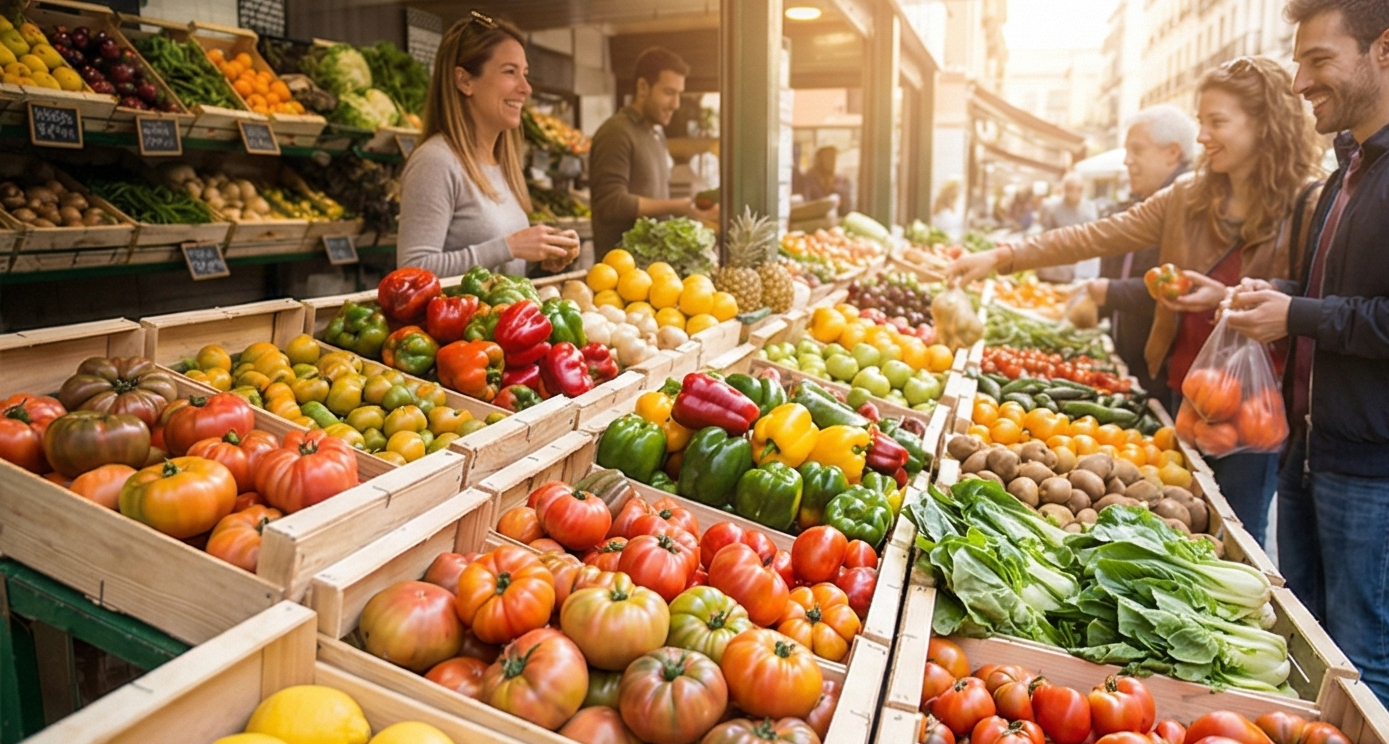 Mercado local español vibrante