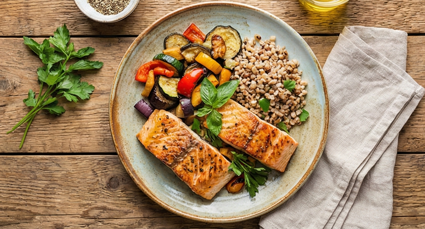 Plato saludable presentado estéticamente